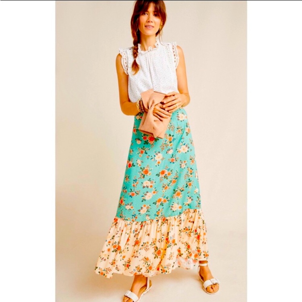 Anthropologie Farm Rio Green Marcia Maxi Skirt
